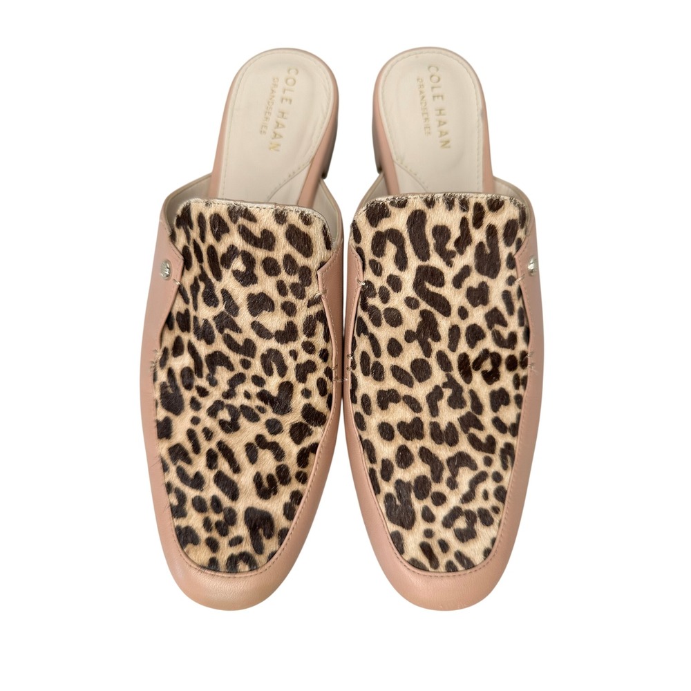 Cole Haan Ryan Mules Size 7.5B Pink Leopard Calf Hair Leather Flats W16939